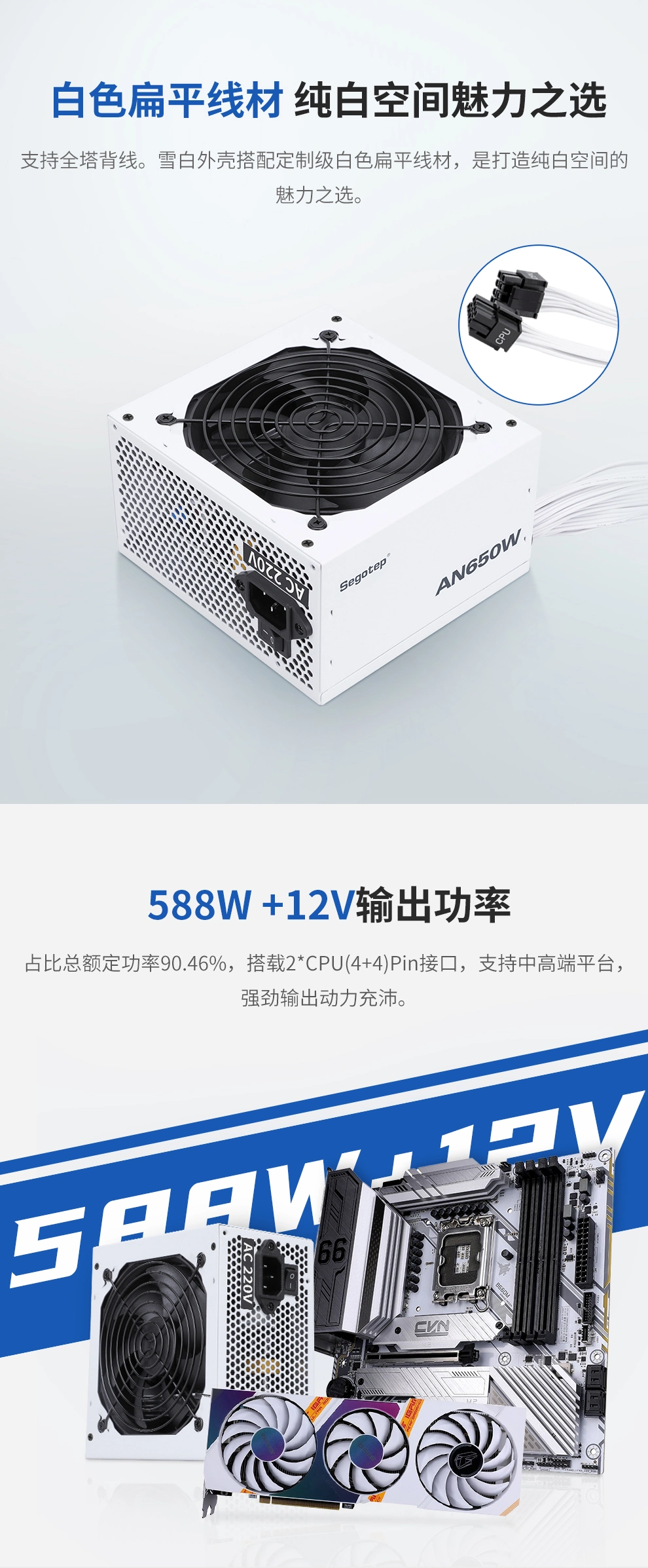 Segotep Computer Power Supply, An650W, Non Modular Gaming Desktop Power Supply, 80plus Standard/White Certified